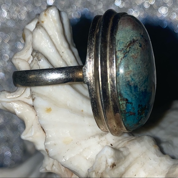 Sale * Chrysocolla Gemstone vintage ocean ring - Picture 4 of 10